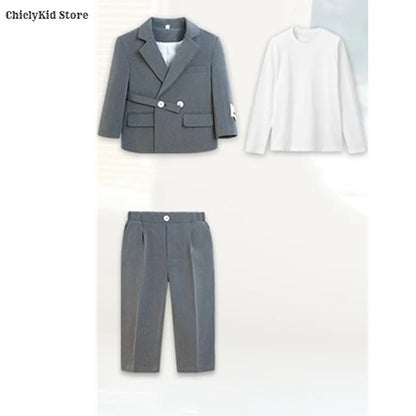 Boys Double Breasted Blazer Jack Vest Pants Children Suit Waistcoat Wedding Clothes Set Toddler Formal Dress Kids Tuxedos Outfit