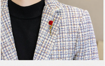 Korean Fashion Woven Suit Jacket for Men Autumn Slim Fit Casual Men Blazers Street Wear Social Business Dress Coats Men Clothing