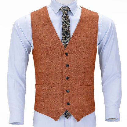 Men's Suit Vest Herringbone Single-Breasted Smart Casual Waistcoat for Business and Daily Wear
