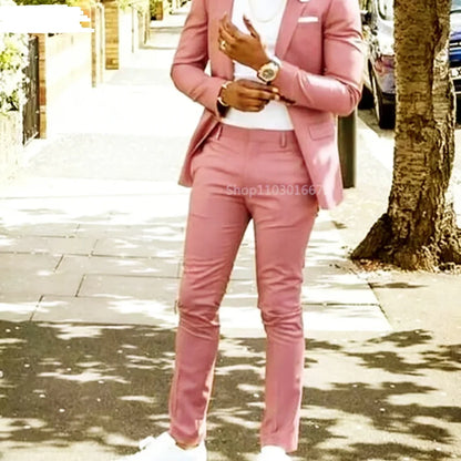 Smart Casual Slim Fit Men Suits 2 Piece Groom Tuxedos Single Breasted Blazer Pants Sets Prom Business Costume Homme Men Outfits