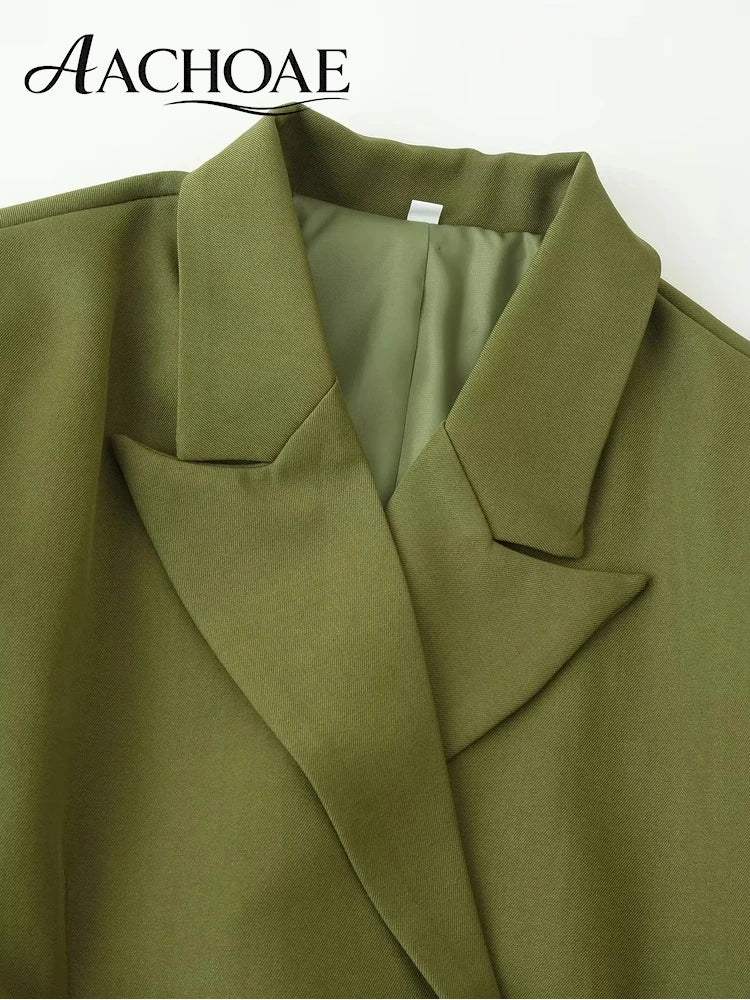 Women's Belted Waist Blazer Jacket Double Button Slim Suit Coat Long Sleeve Elegant Office Chic Minimalist Jacket