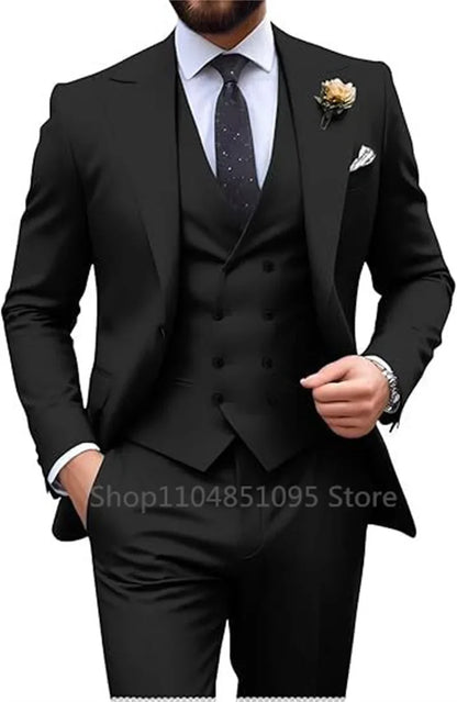 Costume de mariage beige 3 pièces pour homme, coupe slim, blazer, gilet et pantalon élégants, pour bal de promo ou cérémonie