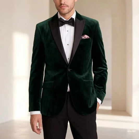 Men's Velvet Blazer Suit Jacket – Slim Fit Single Breasted Formal Wedding Suit