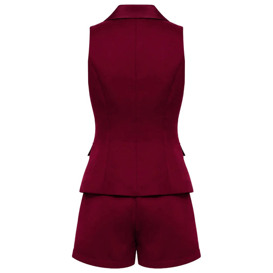Women Shorts Suits Communte Sets OL 2-piece Office Business Outfit Lapel Collar Sleeveless One Button Suit Vest with Shorts
