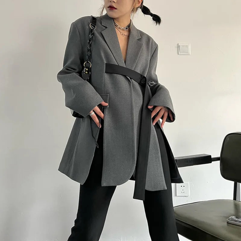 Spring Autumn New Women Blazer Niche Design Split Hem Ribbon Elegant Casual Fashion Chic Jacket High-end Trend Coat HK17058