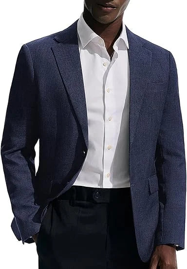 Men's Linen Blazer Slim Fit Notched Lapel 2-Button Sport Coat for Wedding, Business & Daily Wear