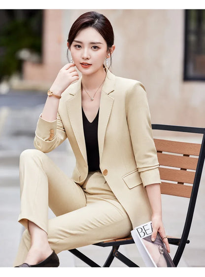 Two-Piece Jacket and Pants for Women, Simple and Elegant, Professional, Autumn and Winter, New, 2025