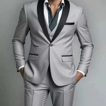 Men's Black White Slim Fit Three Piece Suit Set Large Size Autumn Wedding Party Blazer Coat Pants Vest Fashion Male Outfit