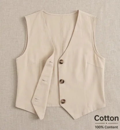 Elegant Sleeveless Cotton Waistcoat for Spring & Summer Minimalist Stylish Cropped Vest