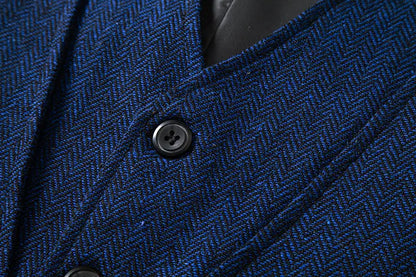 Men's Triple-Breasted Herringbone Tweed Vest – Retro Fake Two-Piece Waistcoat for Weddings & Smart-Casual Occasions