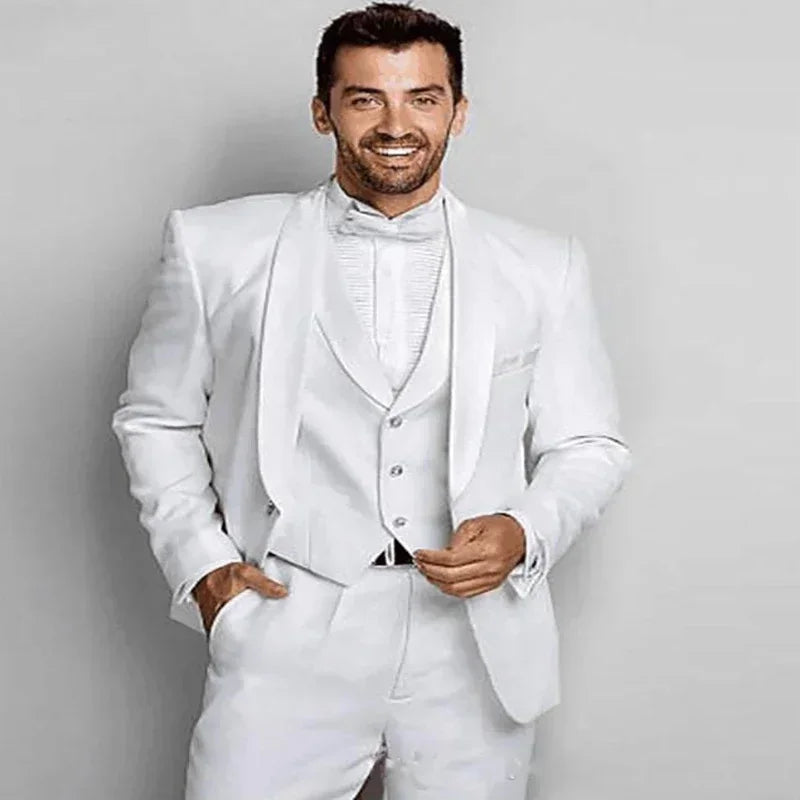 Elegant White Wedding Men Suits Italian Groom Tuxedo Slim Fit Blazer Hombre Party High Quality Custom 3 Piece Set Costume Homme