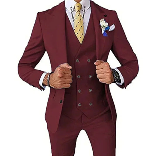 Men's Single Button Notch Lapel Slim Fit Suit with Vest – Smart Casual All-Season