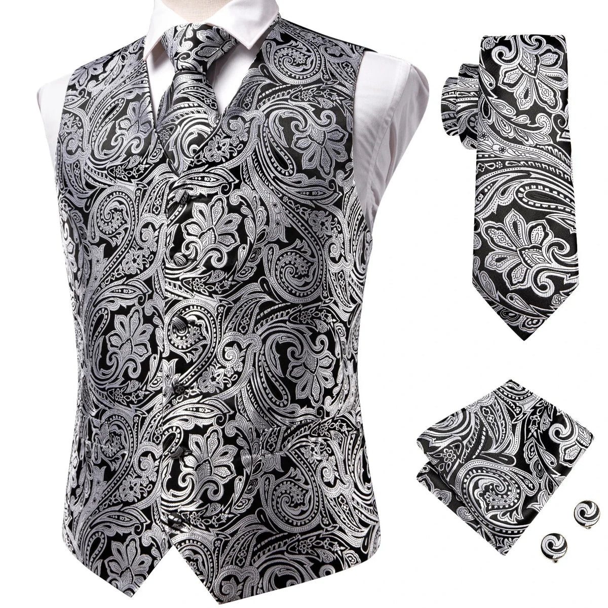 Men's Vest Suit Set – Champagne Gold Paisley Waistcoat for Weddings & Formal Events