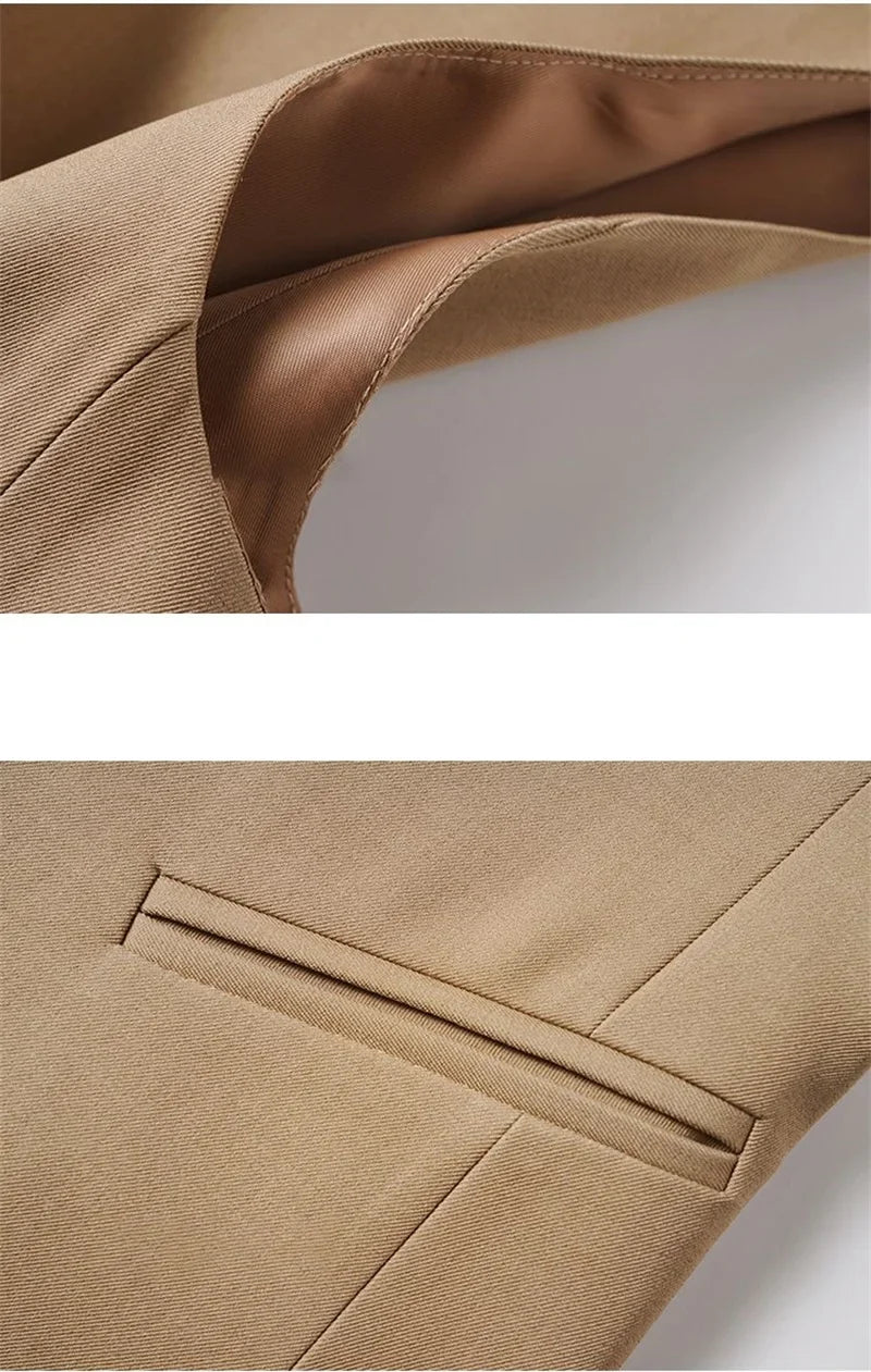 Korean Women Vest 2025 New High-end Casual Suit Vest Commuting Slim Collarless Short Vest Female Sleeveless Jacket Waistcoat Top