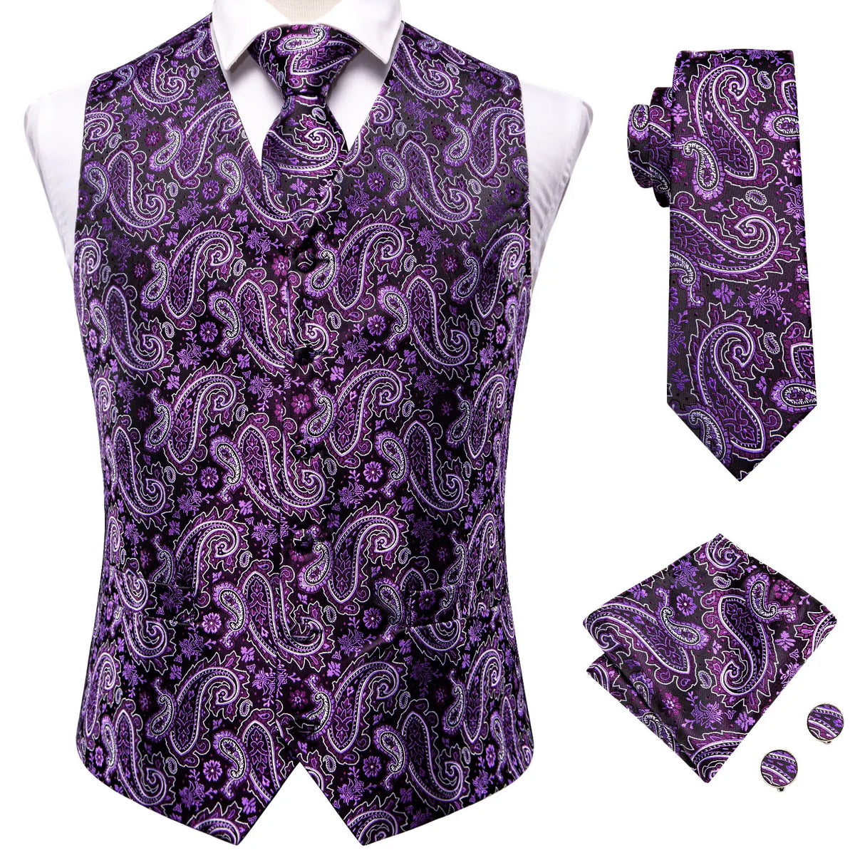 Men's Vest Set – Silk Floral Paisley Waistcoat & Tie Set for Weddings