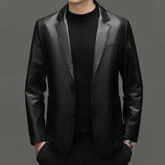 Men's Genuine Leather Blazer – 100% Cowhide Slim Fit Suit Jacket for Smart Casual Wear