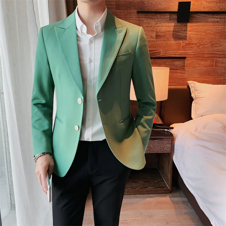 2022 Classic Green Blue Jacket Uniform Groom Tuxedos Mens Wedding Suits Peaked Lapel Man Business Blazer Groomsmen Prom Dress