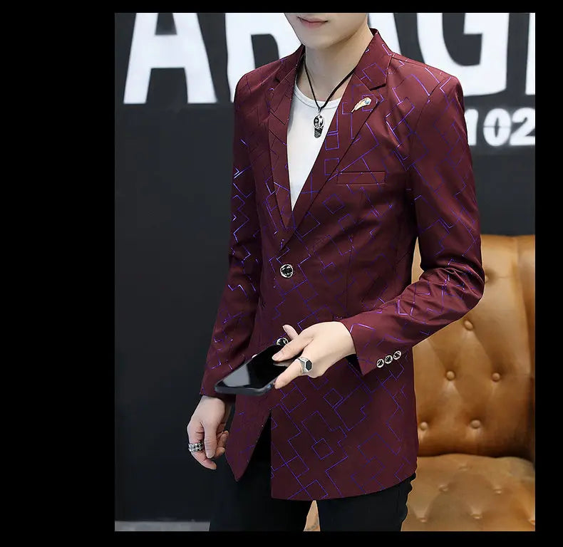 Blazer Fashionable Outdoor Travel Youthful Wedding Versatile Host Gentleman Slim-fit Casual Mid-length Stripes Men's Blazer