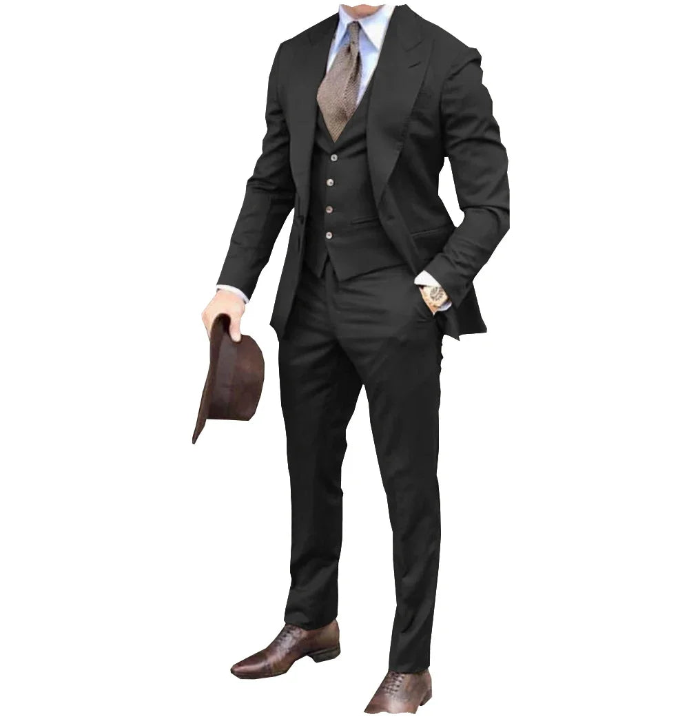 Men suits Groom Tuxedos Brown Prom Wedding Men Suit Slim Fit Cotton Blend Formal Suit For Men Slim Fit suits (Jacket+Pants+Vest)