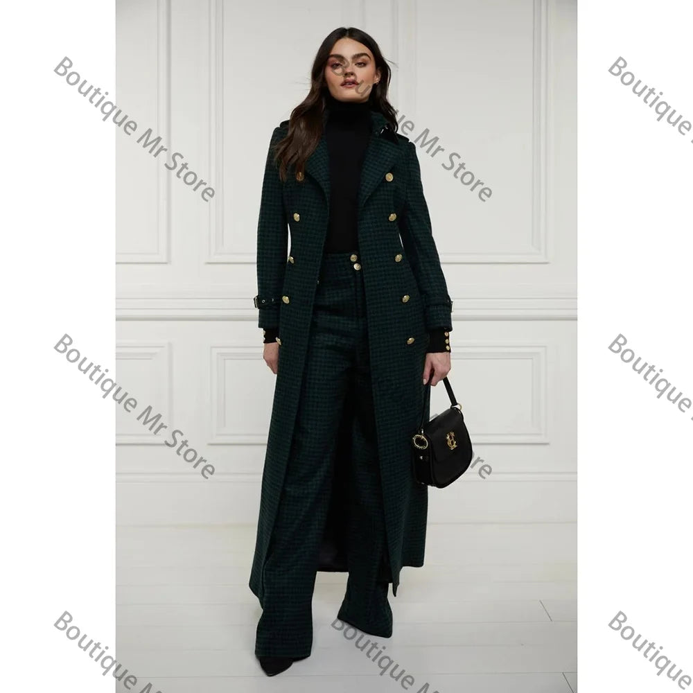 Elegant Houndstooth Women Suits 2 Piece Peak Lapel Formal Casual Prom Party Pants Sets Blazer with Pants
