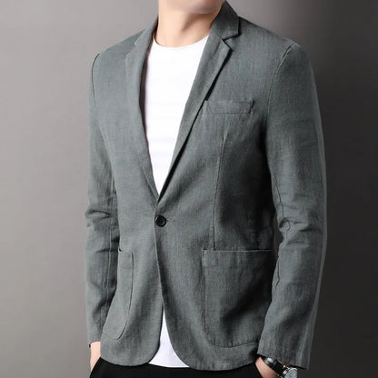 Spring and Summer New High Quality Men's Linen Suit Fashion Handsome Slim-fit All-in-one Trend Men's Coat 70% Ramie 30% Cotton