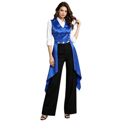 Women Victorian Tuxedo Sleeveless Vests Renaissance Waistcoat Irregular Hem Vest Satin Tailcoat Top for Halloween Gothic Outfit