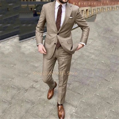 Men's Single Breasted Formal Suit Set – Turndown Collar Blazer for Wedding & Business