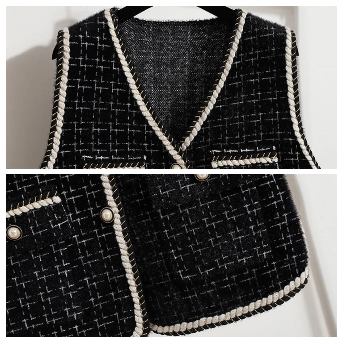 Women's Contrast Knitted Vest New Autumn Short Sleeveless Jacket V-neck Single Breasted Waistcoat Female Coats Chaleco Mujer