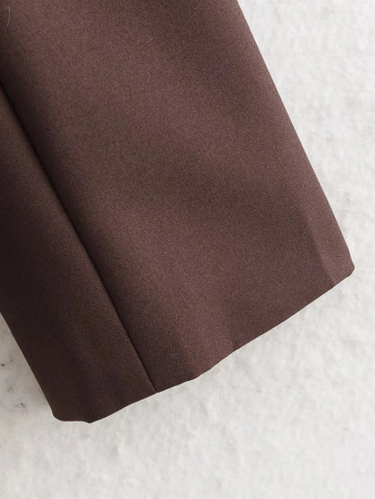 Women Brown Blazer Jacket Y2k 2000s Vintage Bandage Suit Coat Long Sleeve Double Breasted Oversize Outerwear Spring Autumn 2026
