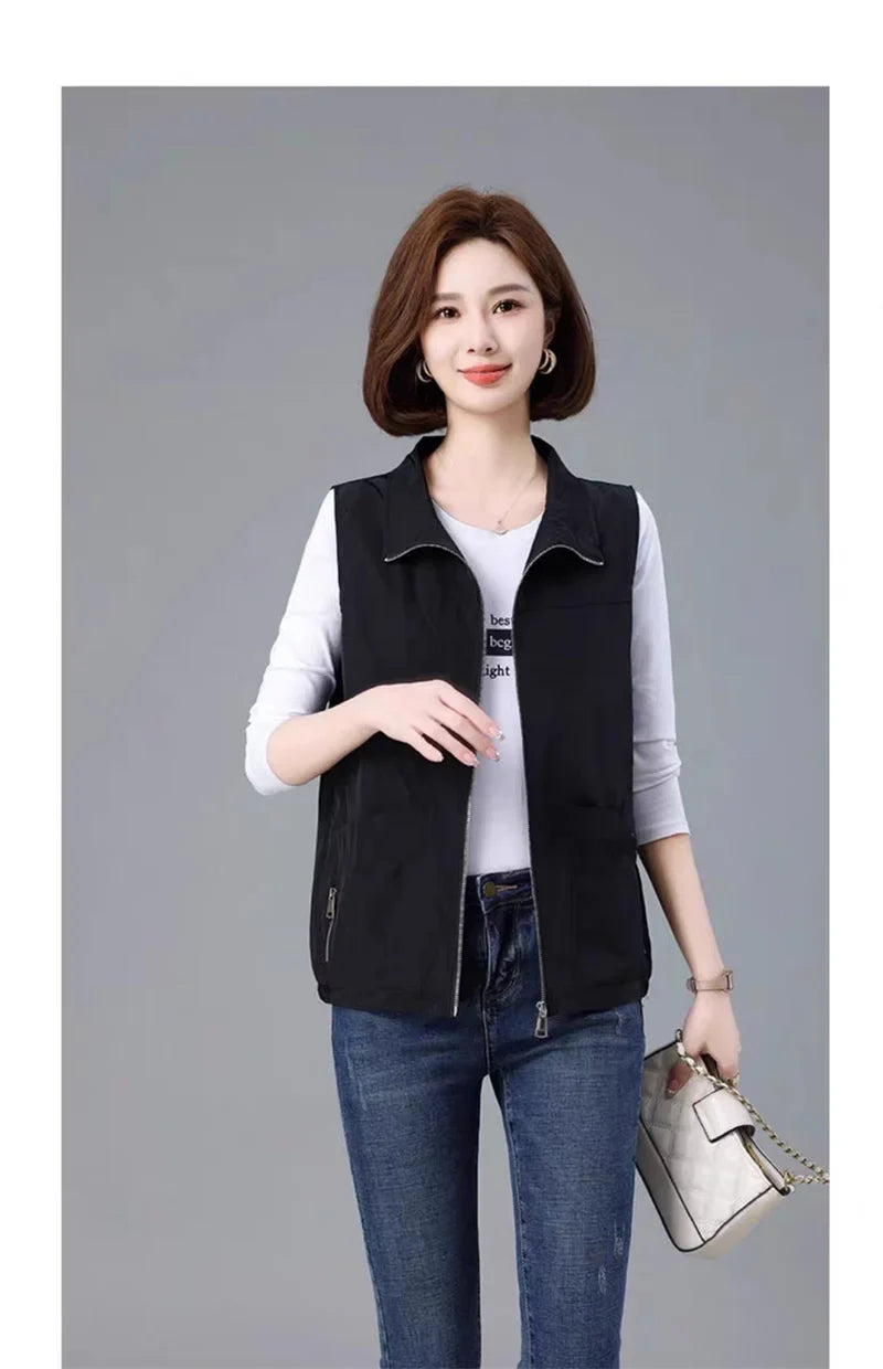 Spring Autumn Women's Vest Jacket Coats 2025 New Solid Sleeveless Jacket Female Waistcoat Casual Tops Outerwear Chaleco Mujer