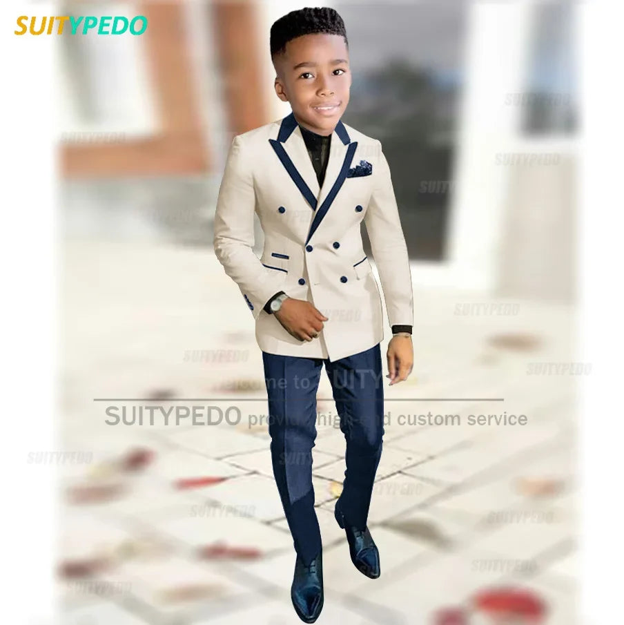 Fashion Suit For Boys Evening Dinner Tailor-made High Quality Outfits Fashion Children Double Breasted Blazer Pants Two Pieces