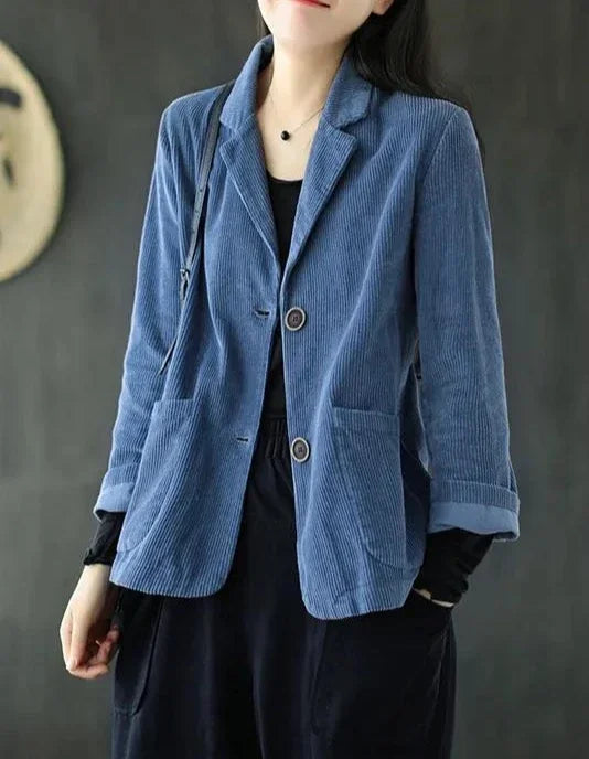 Female Coats and Jackets Retro Women's Corduroy Blazers 2025 New Arrivals Korean Popular Clothes Outerwear On Promotion Fashion