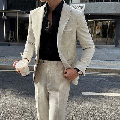 (Jacket +Pants) 2025 New Luxury Elegant Men's Suits 2 Piece Set Fashion Korean Casual Slim Fit Social Groom Wedding Tuxedo