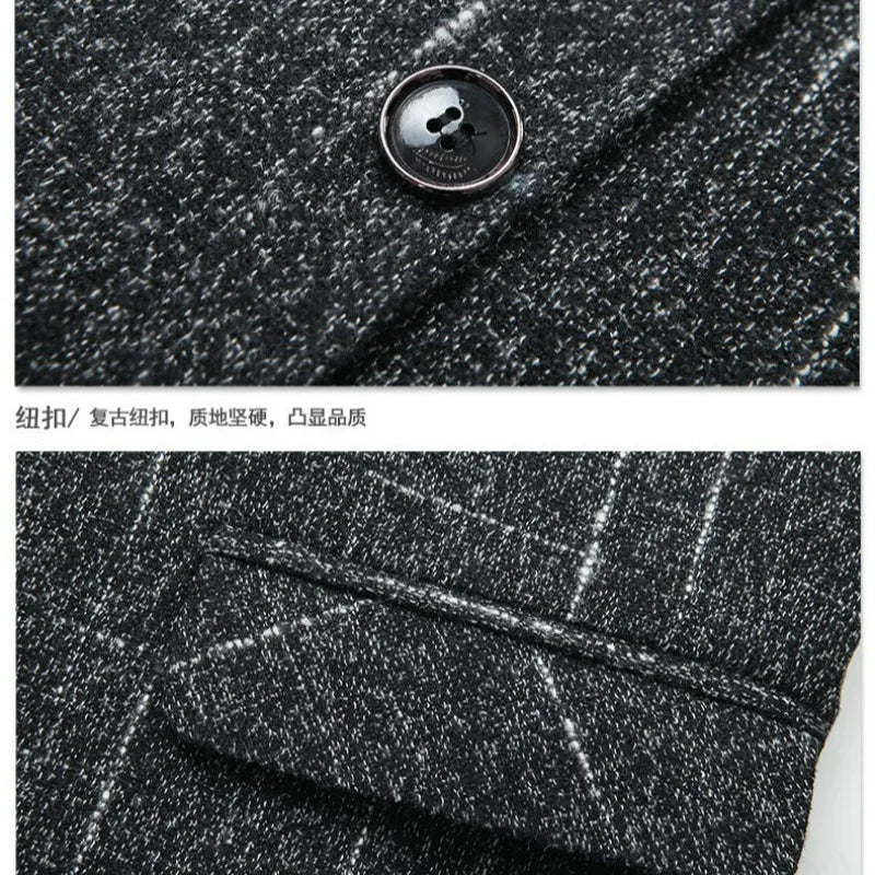 KIDWHXR Men Blazer Retro Striped Turn Down Collar Single-breasted Male Outerwear Long Sleeve Breathable Casual Man Suit Coat
