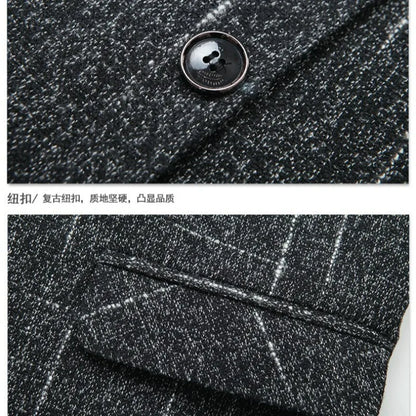 KIDWHXR Men Blazer Retro Striped Turn Down Collar Single-breasted Male Outerwear Long Sleeve Breathable Casual Man Suit Coat