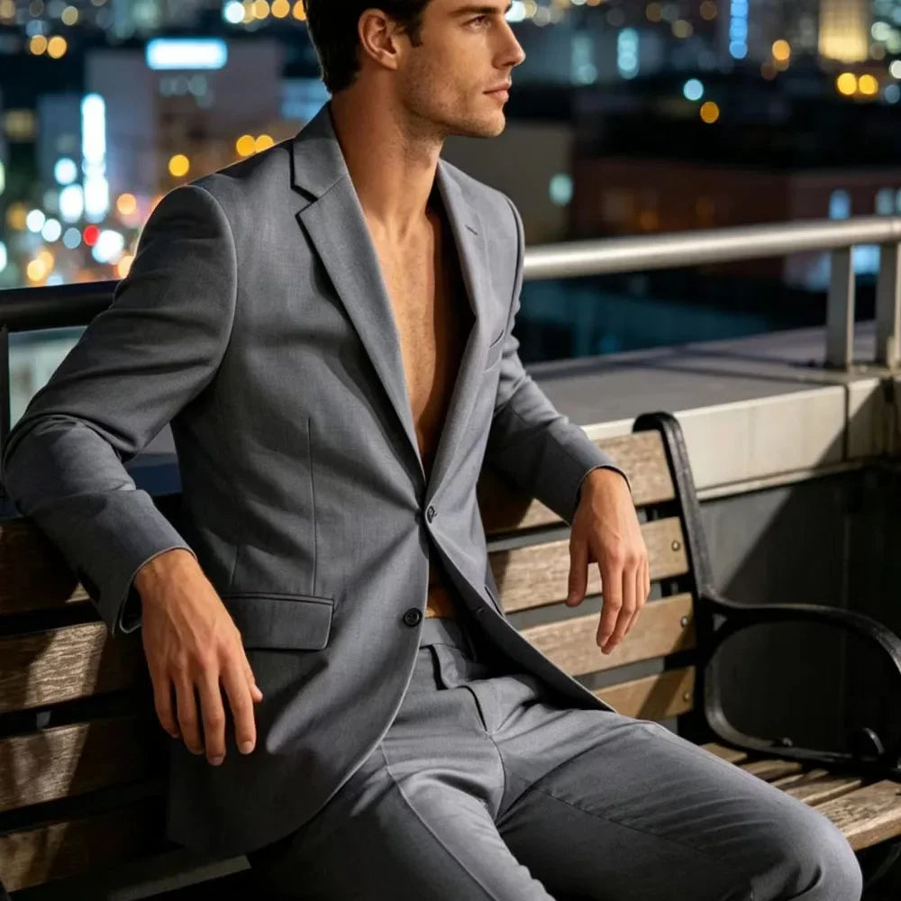 Men's 2-Piece Suit Notch Lapel Single Breasted Blazer with Flap Pockets for Business, Wedding & Formal Occasions