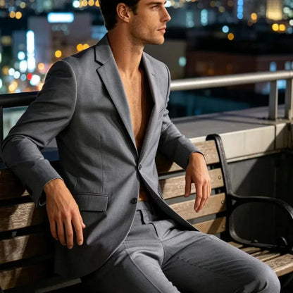 Men's 2-Piece Suit Notch Lapel Single Breasted Blazer with Flap Pockets for Business, Wedding & Formal Occasions