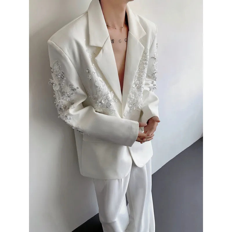 Trend Men's Formal Dress, Wedding Suit Jacket Sequined Embroidered Casual Suit Jacket Celebrity Stage Performance Costumes
