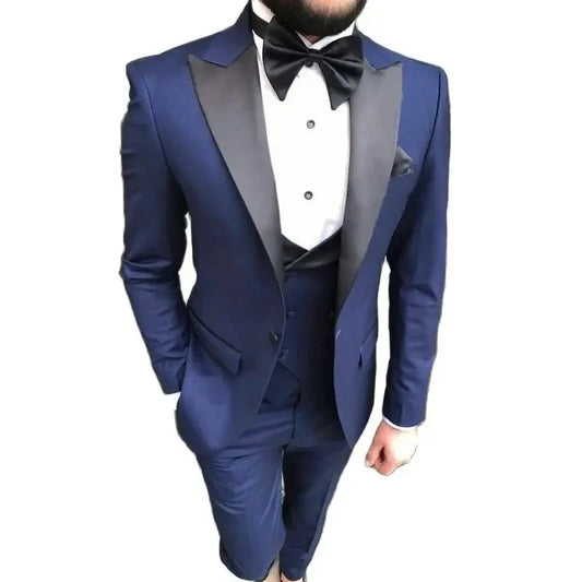 Navy Blue Formal Men Suits Sim Fit for Wedding 3 Pieces Groom Tuxedo Smoking Jacket Vest with Pants Peak Lapel Custom suits
