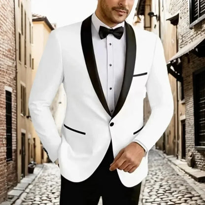Men's White High-End Suit Blazer Suit Four Seasons Business Formal Wear Anti-Wrinkle Non-Stick Wool Suit Workplace Work Cloth