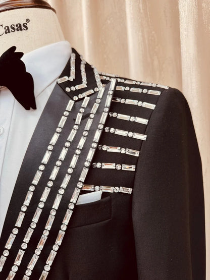 Fashion Crystal Men's Suits 3 Pieces Wedding Party Wear High Quality Man Peak Lapel Suit Set Stage Performance Costumes S-3XL