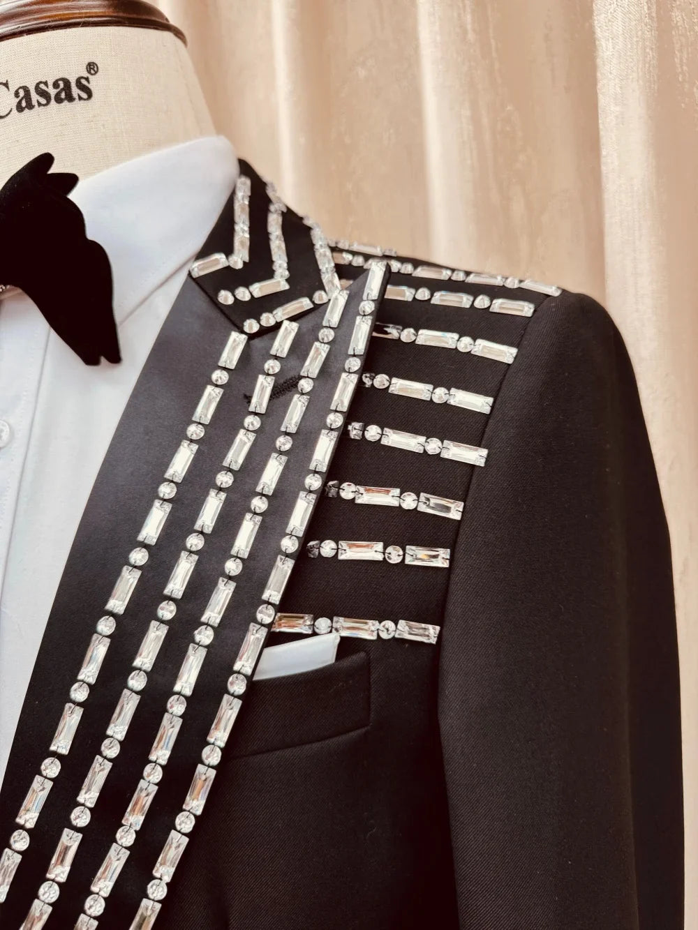 Fashion Crystal Men's Suits 3 Pieces Wedding Party Wear High Quality Man Peak Lapel Suit Set Stage Performance Costumes S-3XL