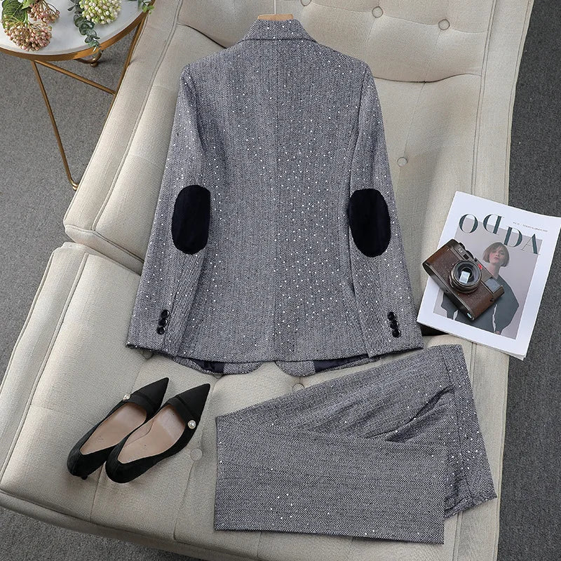 High Quality Fabric Women Business Suits With Pants and Blazer Coat Professional Autumn Winter Office Ladies Pantsuits Blazers