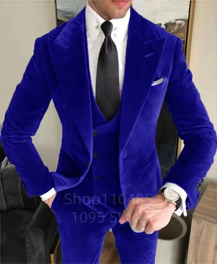 Men's Linen 3-Piece Slim Fit Suit – Blue & Beige | Wedding & Formal Wear