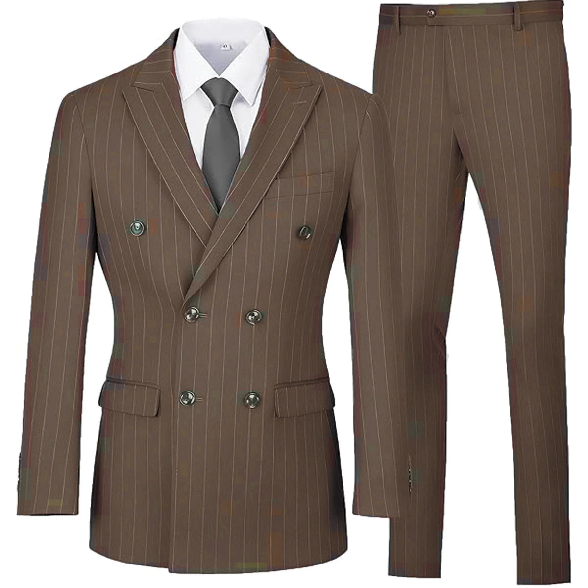 Men's Slim Fit Double Breasted Striped Suit – 2 Piece Blazer and Pants for Weddings and Formal Occasions