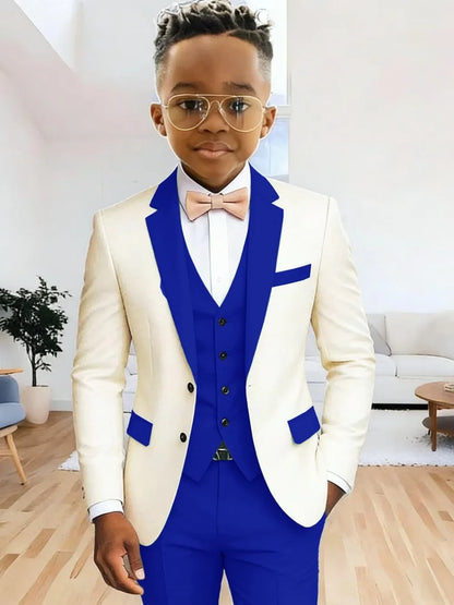 Multi-colors Boys Suits 3 Pieces Jacket Vest Pants Wedding Ring Bearer Outfit Handome Slim Fit Tuxedo For Birthday Party