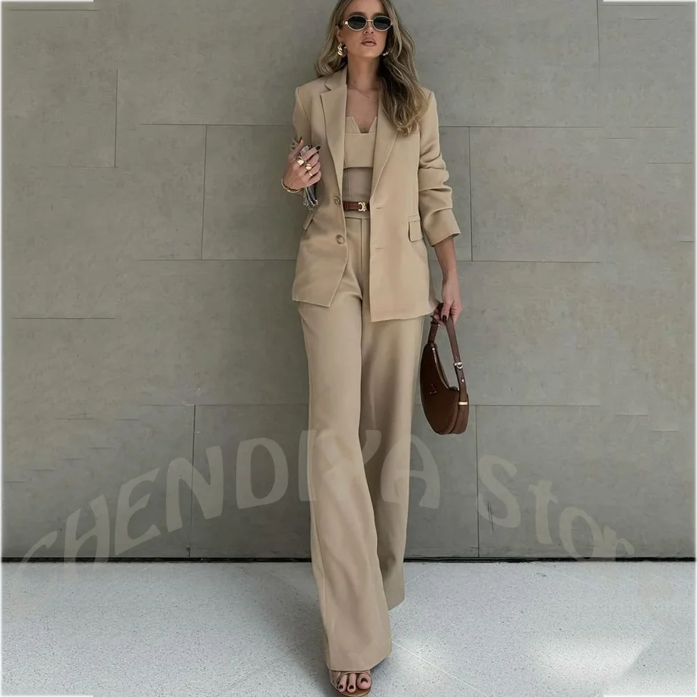 Tailored 2 Piece Women's Suit Set Notched Lapel Long Sleeve Blazer Trousers for Office Work Business Meeting Formal Events