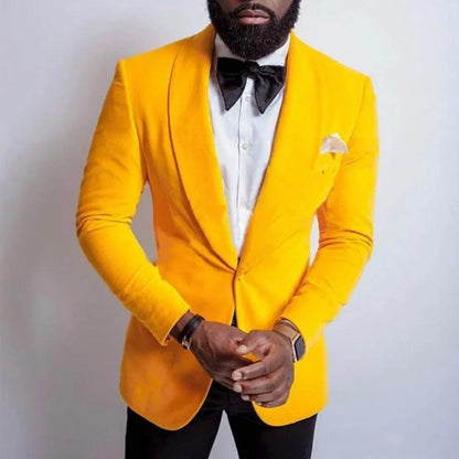 Men's Suit 2023 for Wedding Yellow Velvet 2 Pcs (Blazer+Pants) Spring Shawl Single Breasted Formal Slim Fit Costume Homme