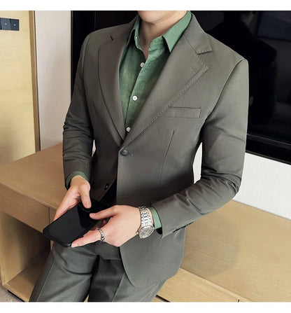 Tencel High Tech Fabric Men Spring Summer Thin Suits 2 Pieces (jacket+pants) Business Casual Office Wedding Groom Dress Suit
