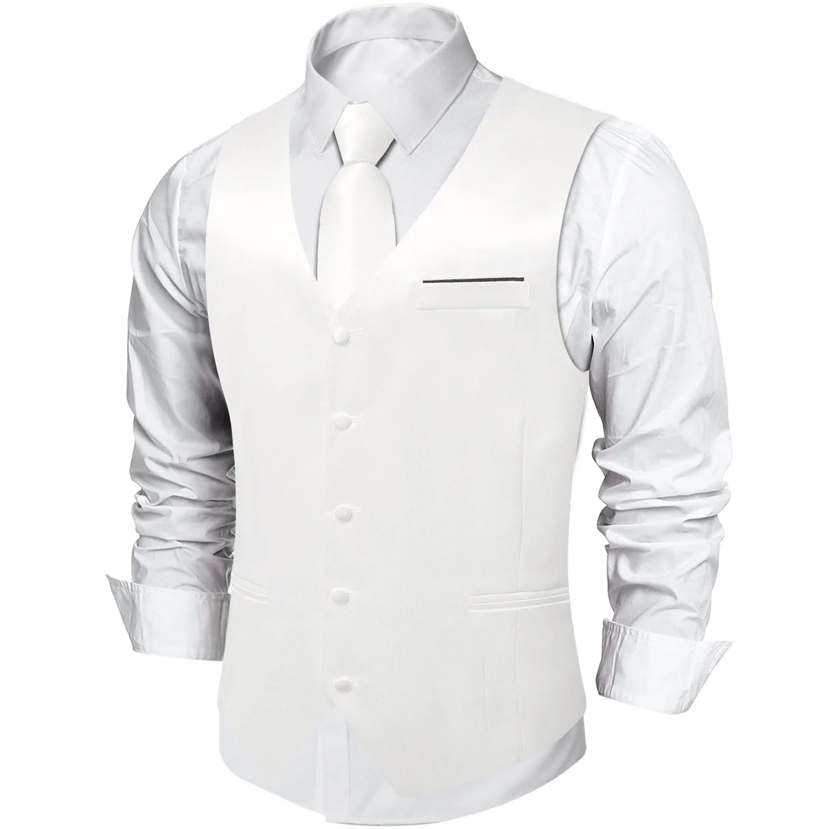 Men's Satin Suit Vest Set with Tie Handkerchief and Cufflinks for Wedding and Prom